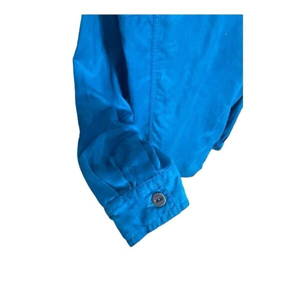 Chico’s Women Dark Turquoise Jacket Size 2(M) Chest-Pockets Button-Up Blue Suede - Picture 4 of 13
